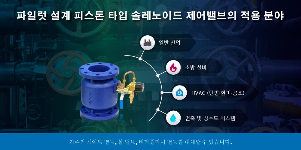 파일럿 작동식 솔레노이드 제어 밸브 적용 분야 Z-Tide 파일럿 작동식 솔레노이드 제어 밸브 적용 분야