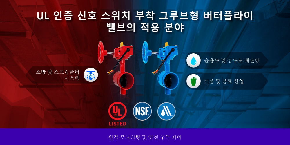 소방 및 음용수 시스템을 위한 Hants 신호 스위치 부착 그루브형 버터플라이 밸브의 적용